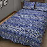 Blue And White African Pattern Print Quilt Bed Set