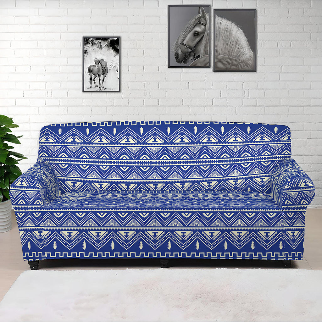 Blue And White African Pattern Print Sofa Cover