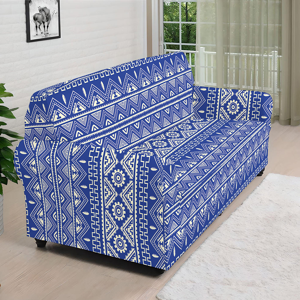 Blue And White African Pattern Print Sofa Cover