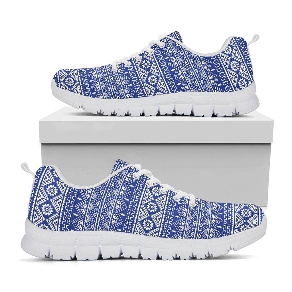 Blue And White African Pattern Print White Sneakers