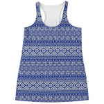 Blue And White African Pattern Print Women's Racerback Tank Top