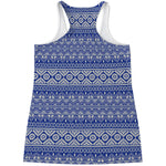 Blue And White African Pattern Print Women's Racerback Tank Top