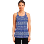 Blue And White African Pattern Print Women's Racerback Tank Top