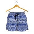 Blue And White African Pattern Print Women's Shorts