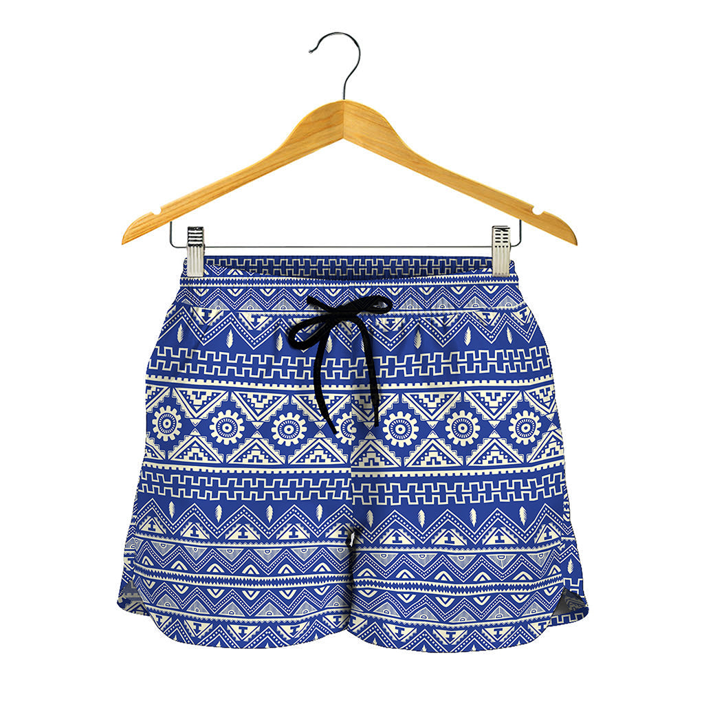 Blue And White African Pattern Print Women's Shorts