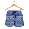 Blue And White African Pattern Print Women's Shorts