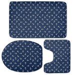 Blue And White Anchor Pattern Print 3 Piece Bath Mat Set