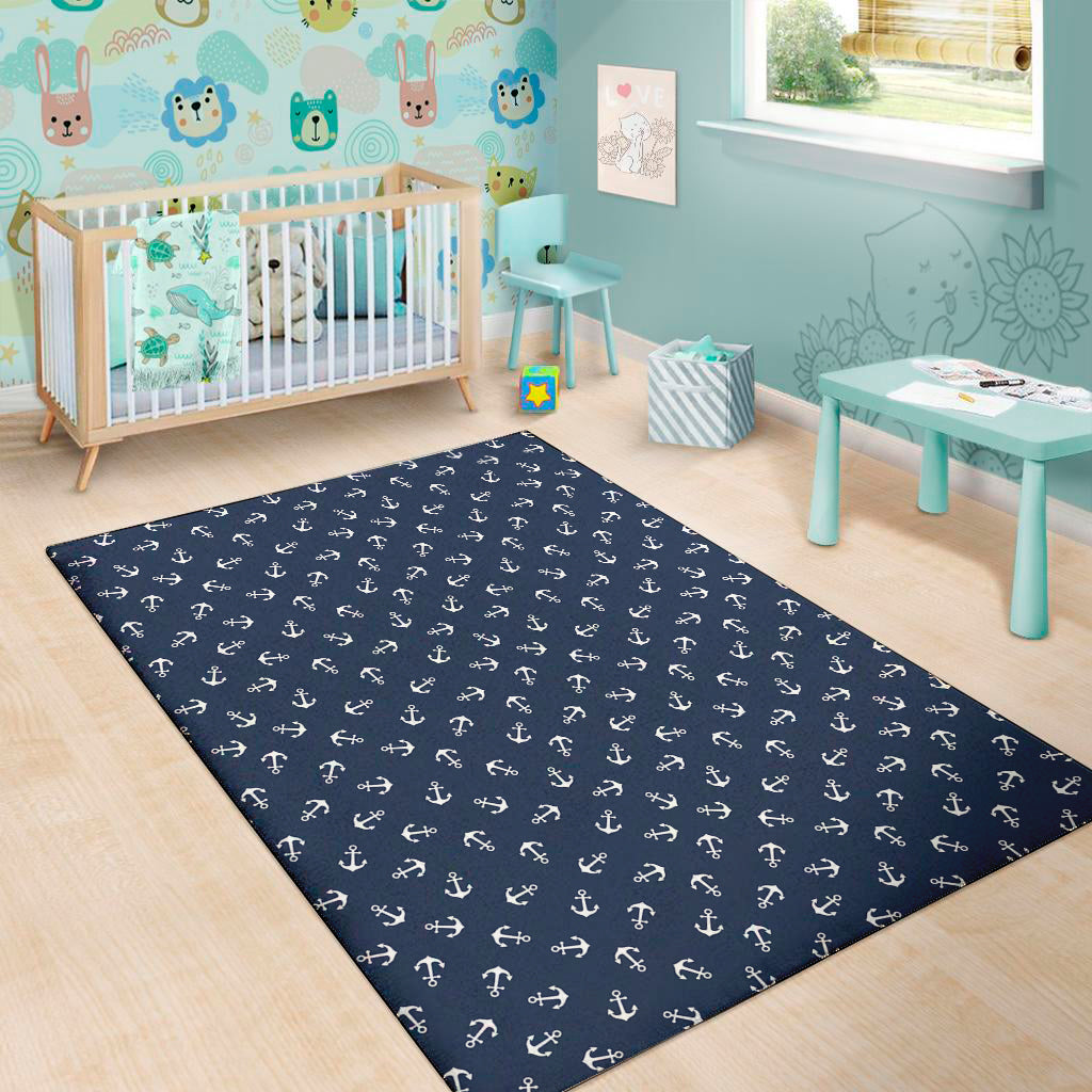 Blue And White Anchor Pattern Print Area Rug