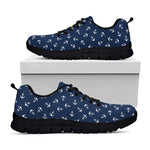 Blue And White Anchor Pattern Print Black Sneakers