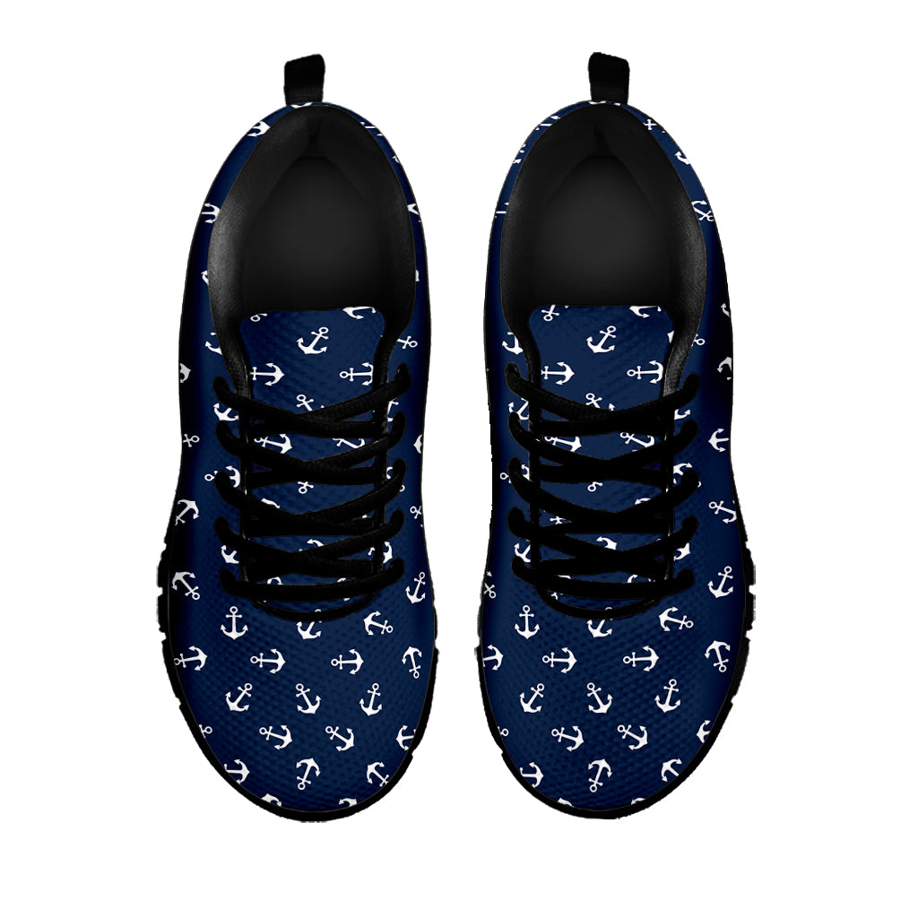 Blue And White Anchor Pattern Print Black Sneakers