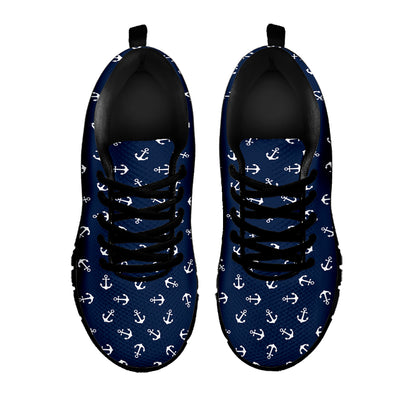 Blue And White Anchor Pattern Print Black Sneakers