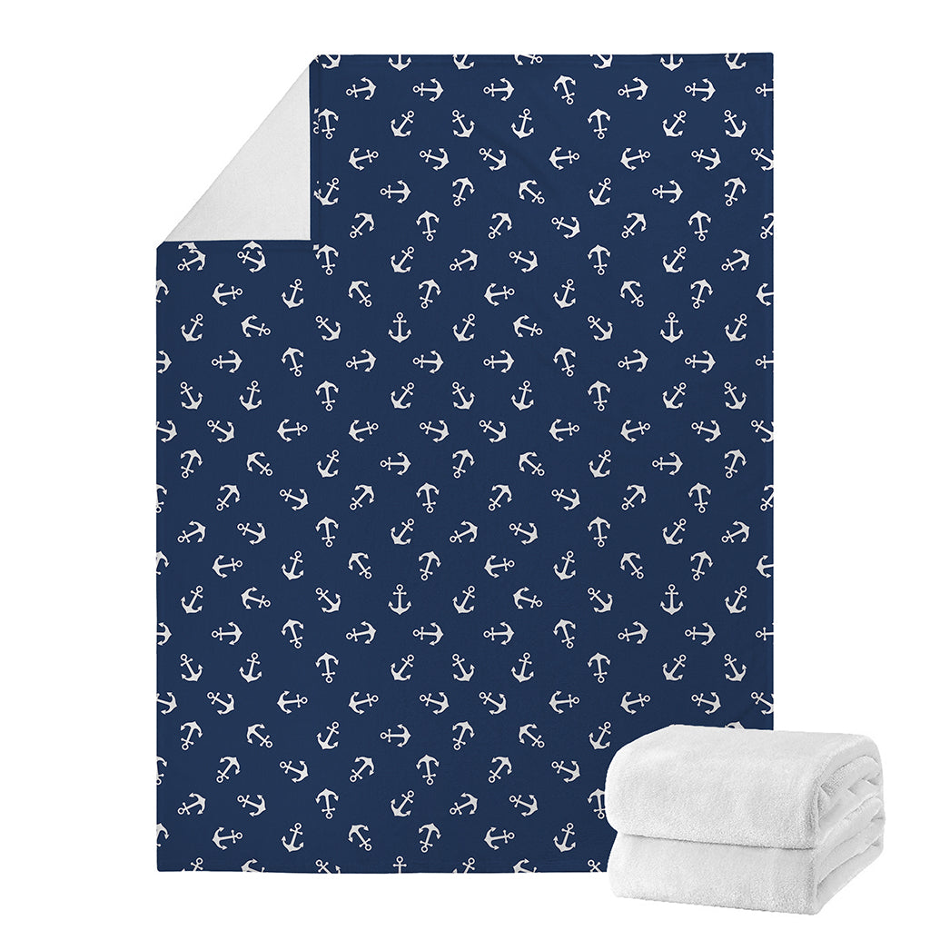 Blue And White Anchor Pattern Print Blanket