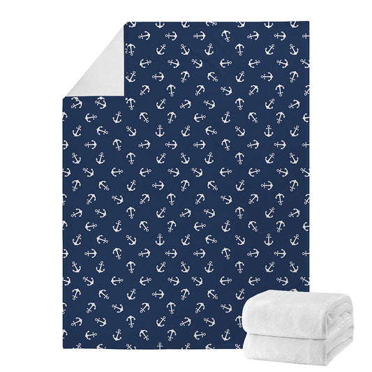 Blue And White Anchor Pattern Print Blanket