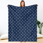 Blue And White Anchor Pattern Print Blanket