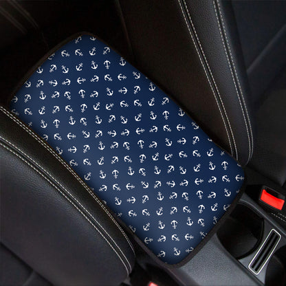 Blue And White Anchor Pattern Print Car Center Console Cover