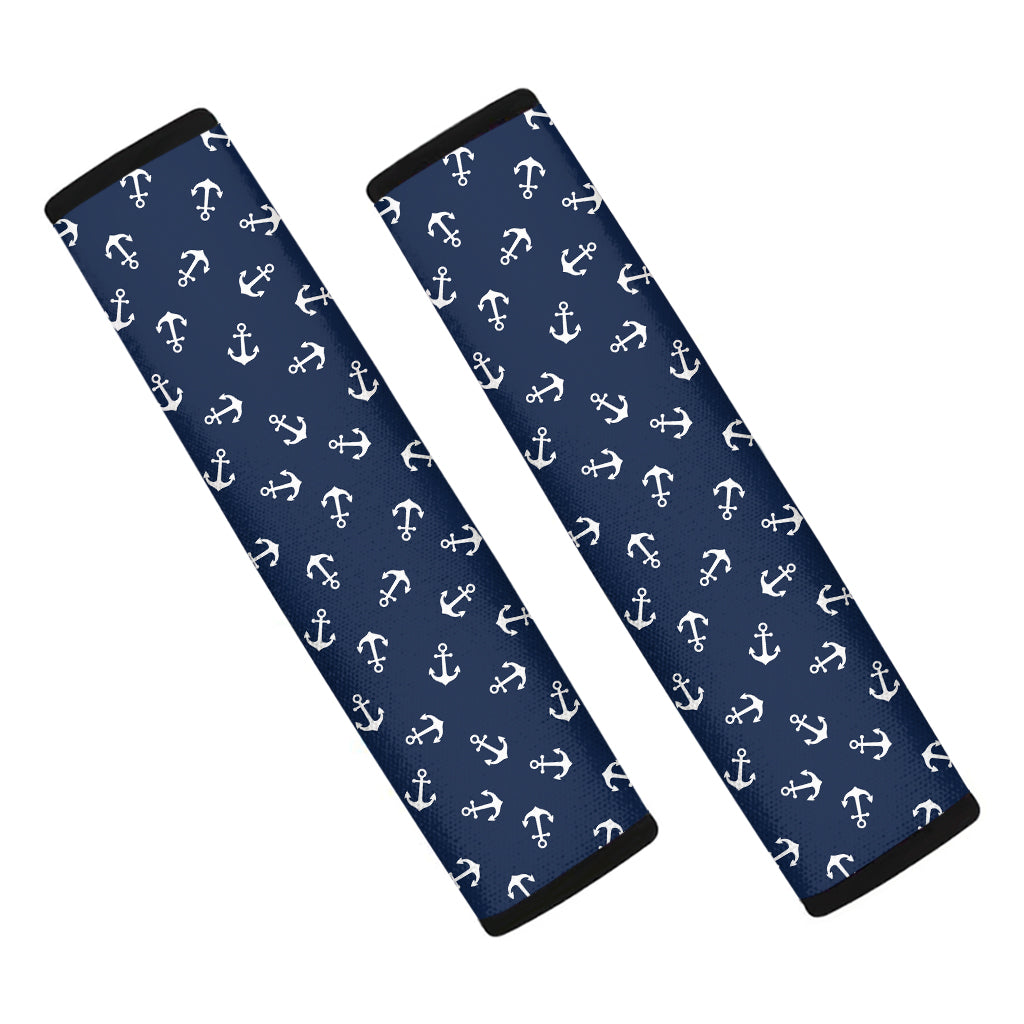 Blue And White Anchor Pattern Print Car Seat Belt Covers
