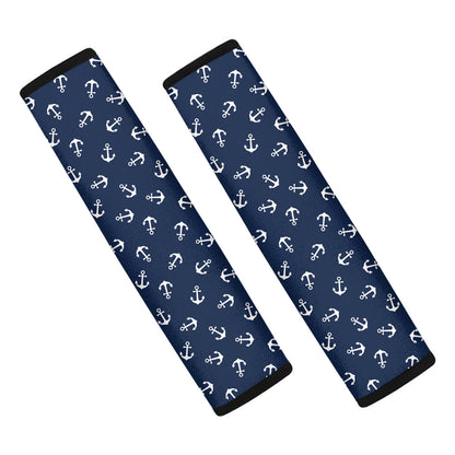 Blue And White Anchor Pattern Print Car Seat Belt Covers