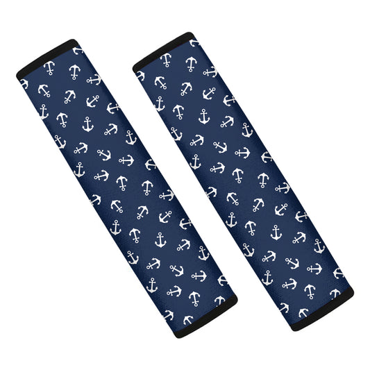 Blue And White Anchor Pattern Print Car Seat Belt Covers