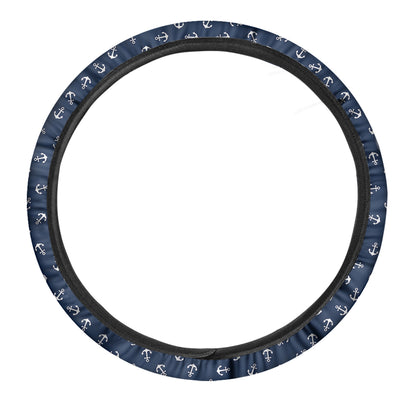 Blue And White Anchor Pattern Print Car Steering Wheel Cover