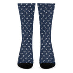 Blue And White Anchor Pattern Print Crew Socks