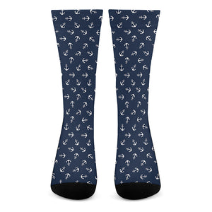 Blue And White Anchor Pattern Print Crew Socks