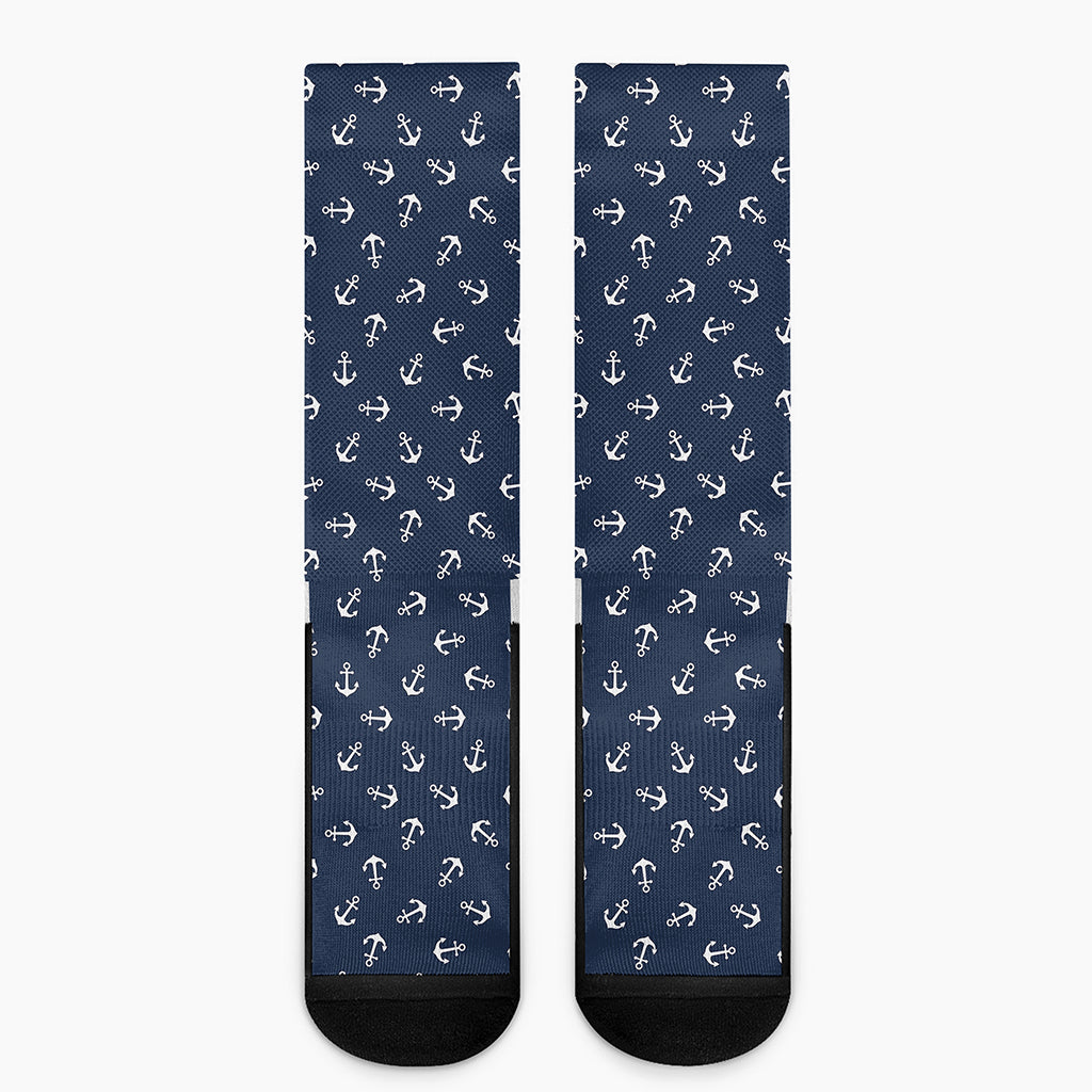 Blue And White Anchor Pattern Print Crew Socks