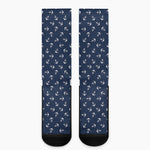 Blue And White Anchor Pattern Print Crew Socks