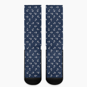 Blue And White Anchor Pattern Print Crew Socks