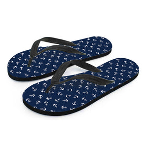 Blue And White Anchor Pattern Print Flip Flops