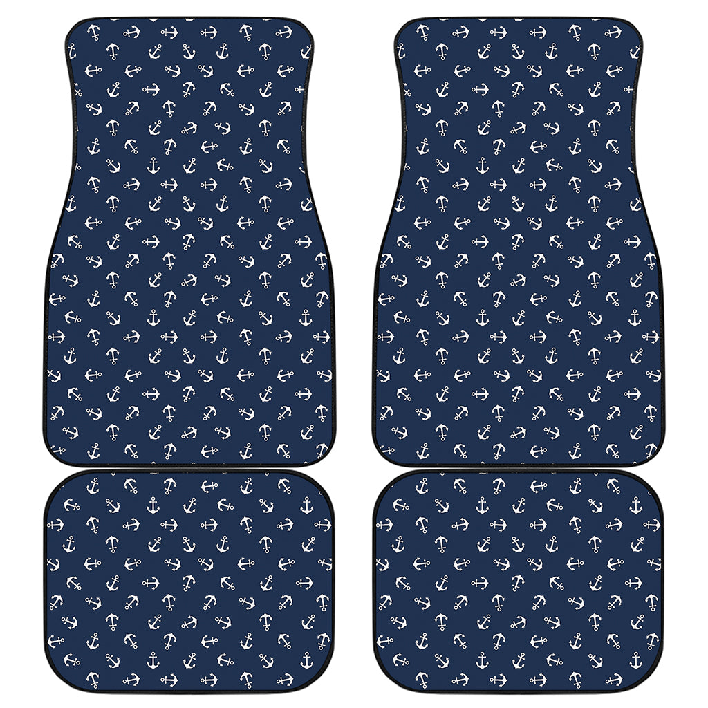 Blue And White Anchor Pattern Print Front and Back Car Floor Mats