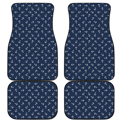 Blue And White Anchor Pattern Print Front and Back Car Floor Mats