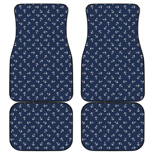 Blue And White Anchor Pattern Print Front and Back Car Floor Mats