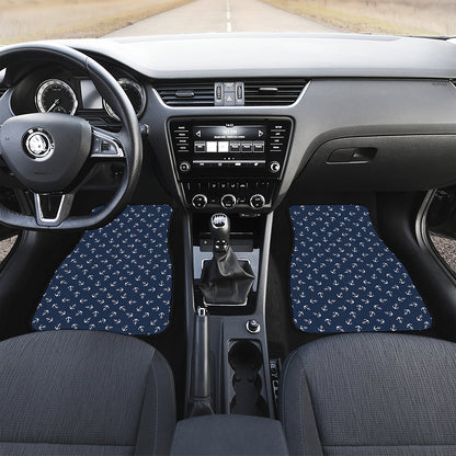 Blue And White Anchor Pattern Print Front and Back Car Floor Mats