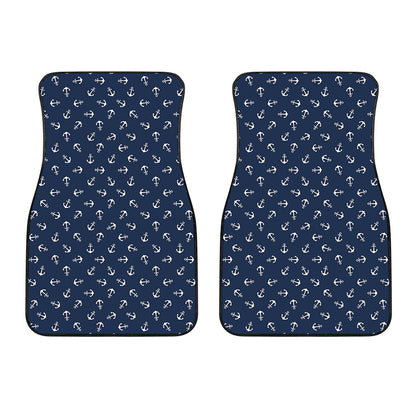 Blue And White Anchor Pattern Print Front Car Floor Mats