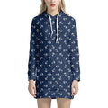 Blue And White Anchor Pattern Print Pullover Hoodie Dress