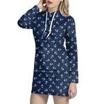 Blue And White Anchor Pattern Print Hoodie Dress