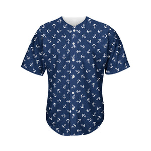 Blue And White Anchor Pattern Print Men's Baseball Jersey