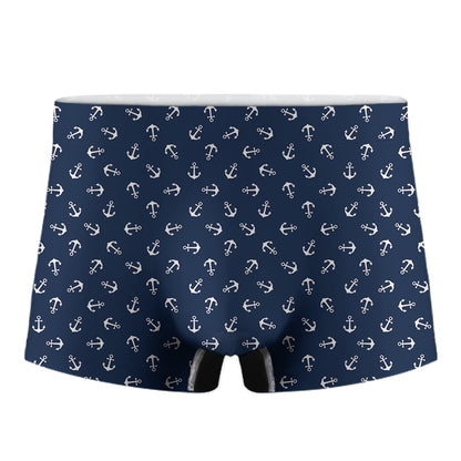 Blue And White Anchor Pattern Print Men's Boxer Briefs