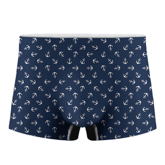 Blue And White Anchor Pattern Print Men's Boxer Briefs