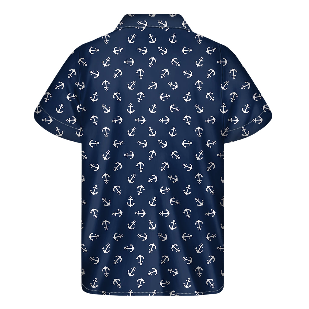Blue And White Anchor Pattern Print Men's Short Sleeve Shirt