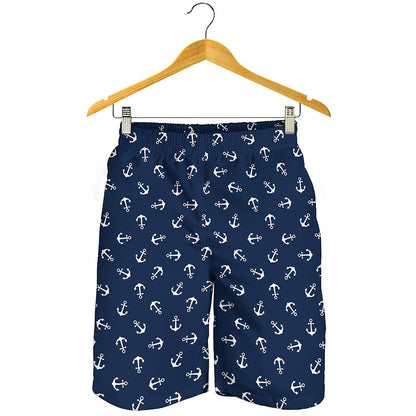Blue And White Anchor Pattern Print Men's Shorts