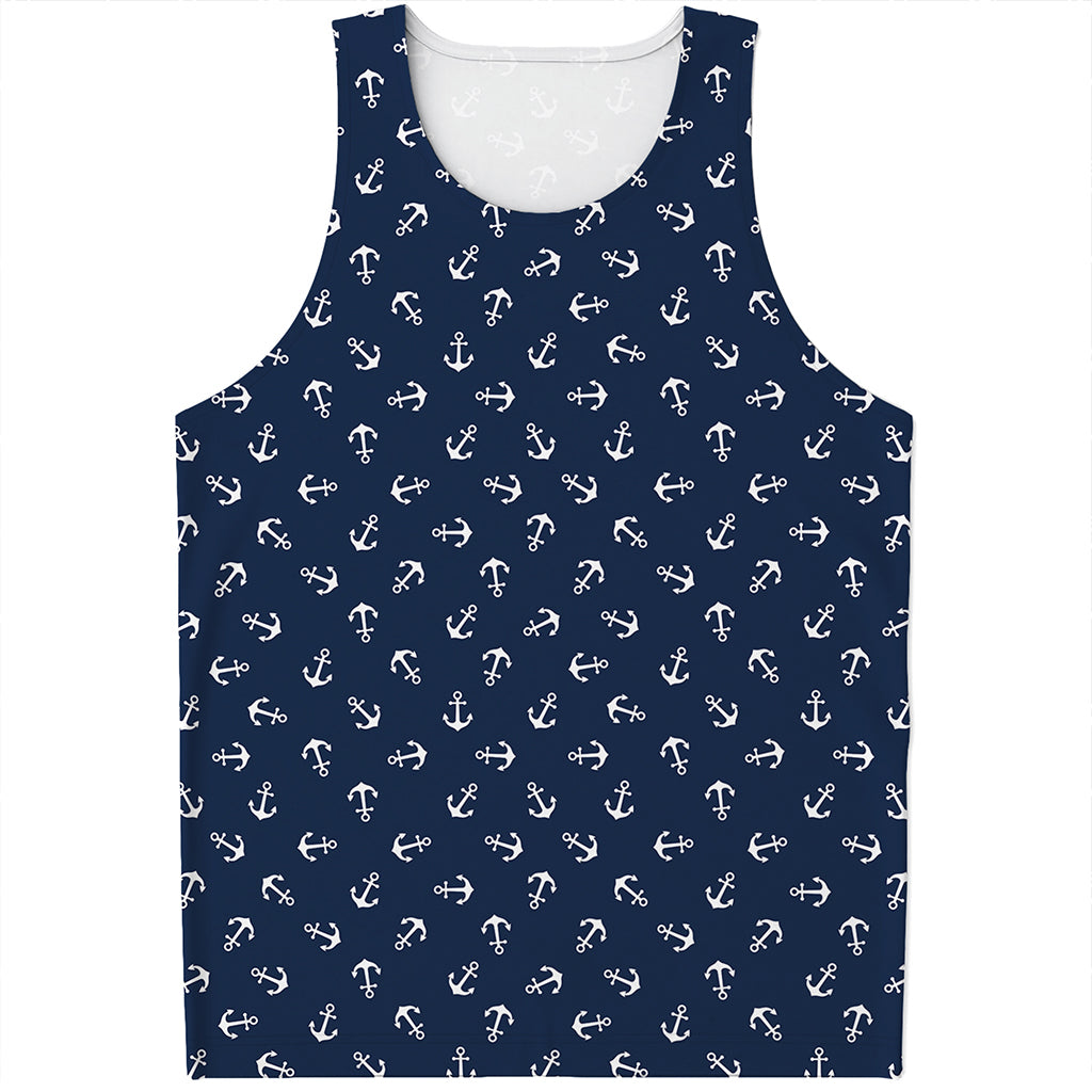 Blue And White Anchor Pattern Print Men's Tank Top