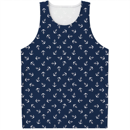 Blue And White Anchor Pattern Print Men's Tank Top