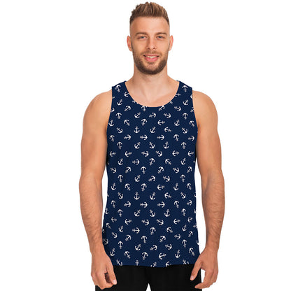 Blue And White Anchor Pattern Print Men's Tank Top