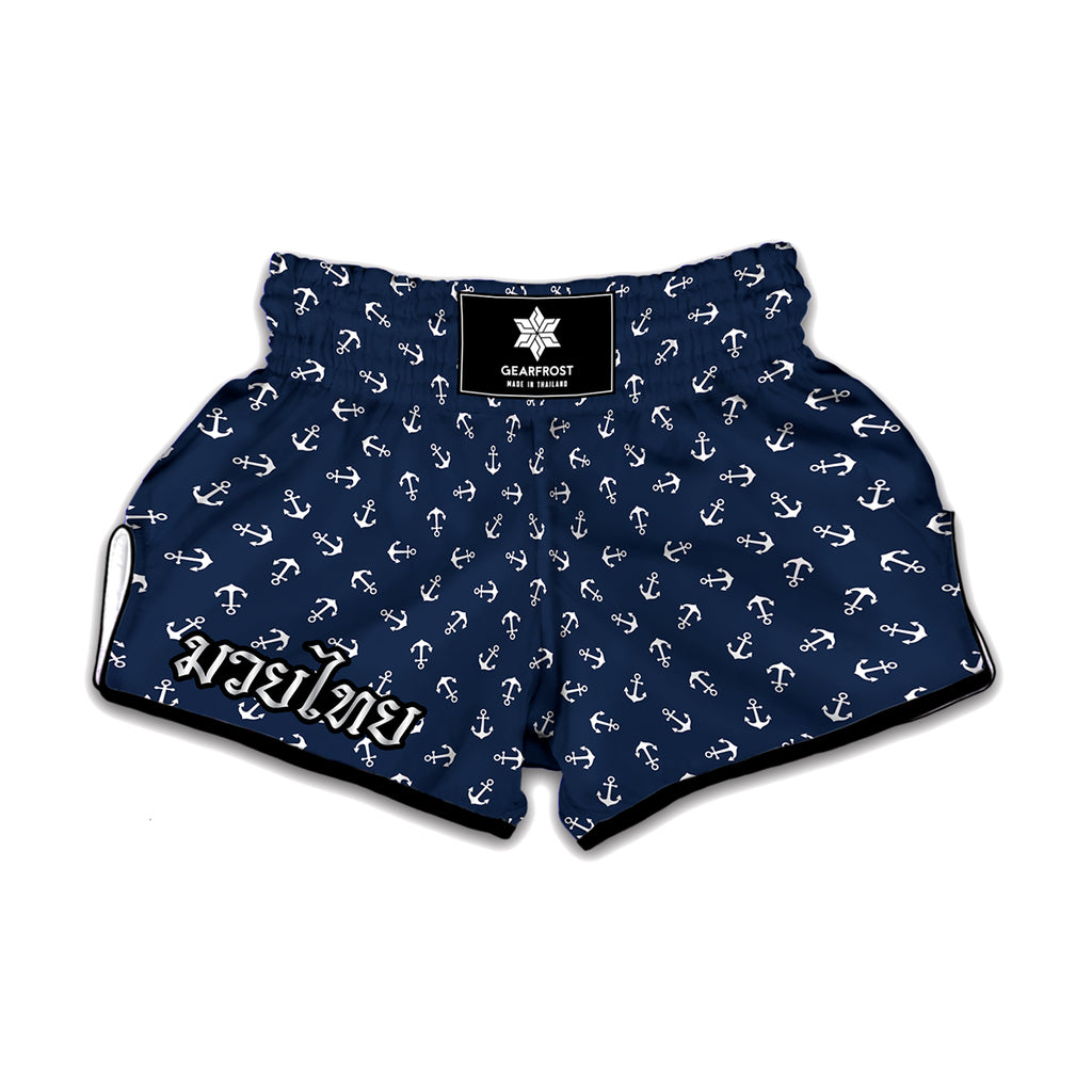 Blue And White Anchor Pattern Print Muay Thai Boxing Shorts