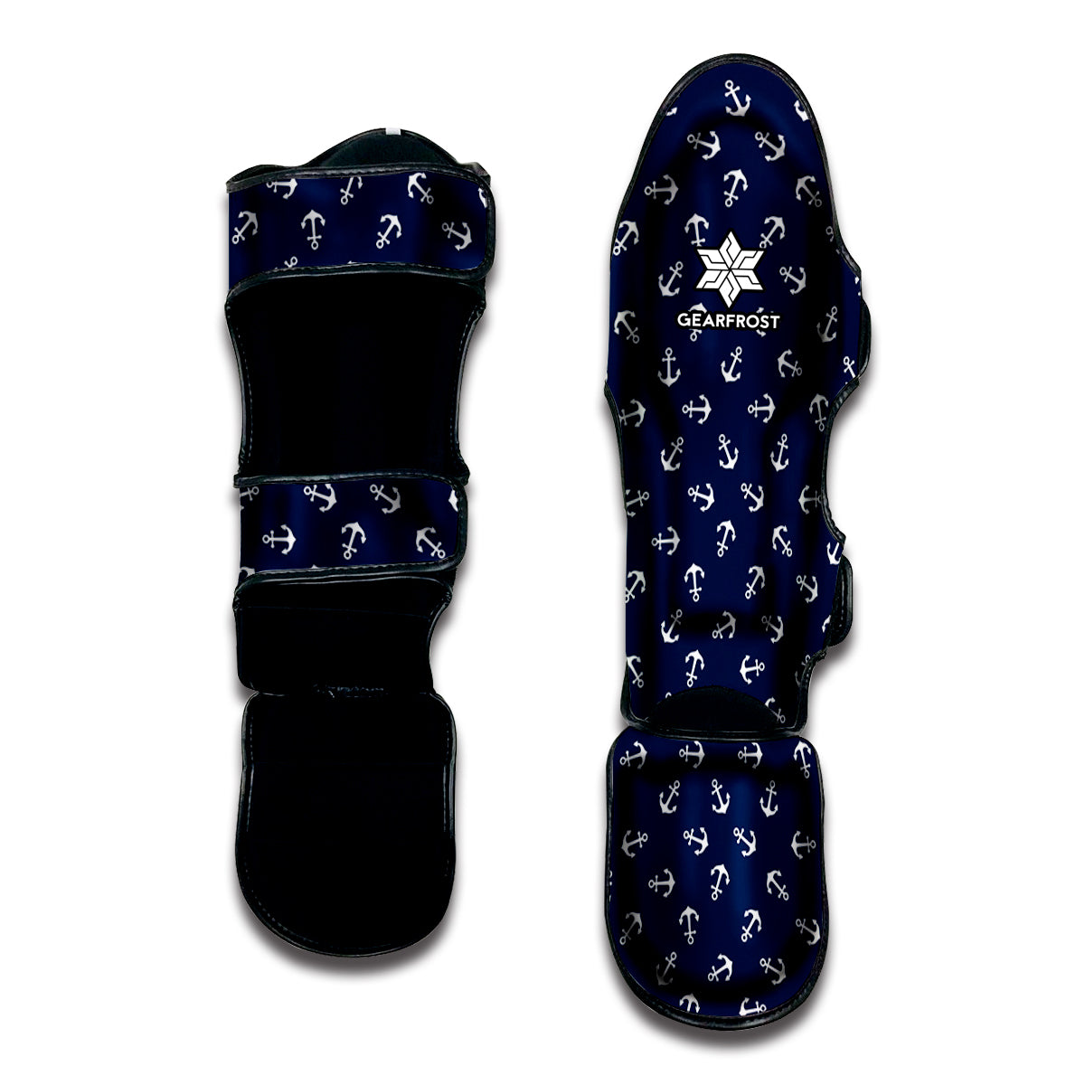 Blue And White Anchor Pattern Print Muay Thai Shin Guard