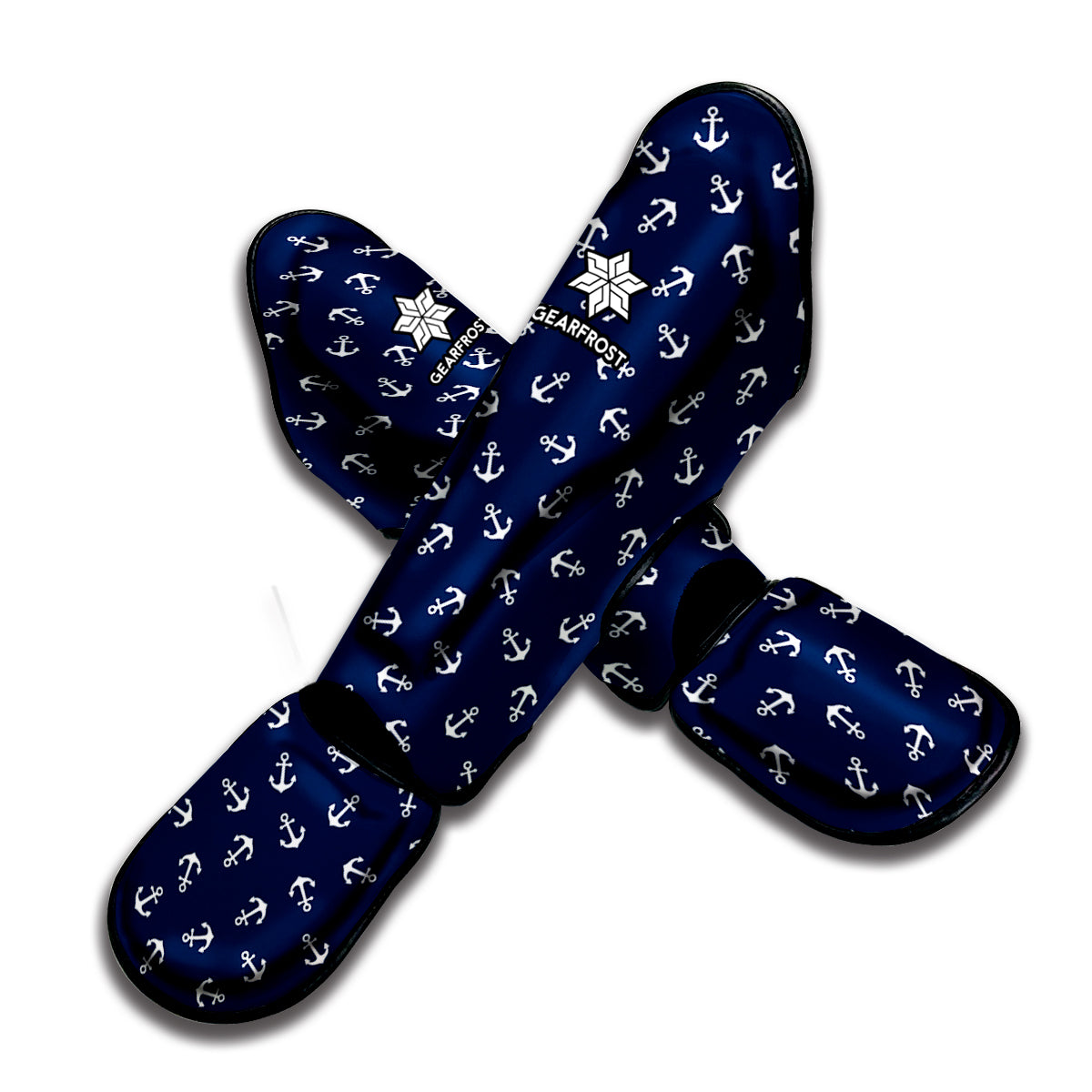 Blue And White Anchor Pattern Print Muay Thai Shin Guard