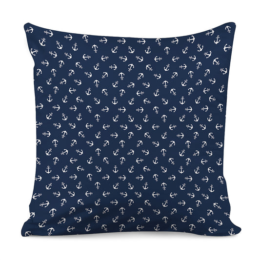 Blue And White Anchor Pattern Print Pillow Cover