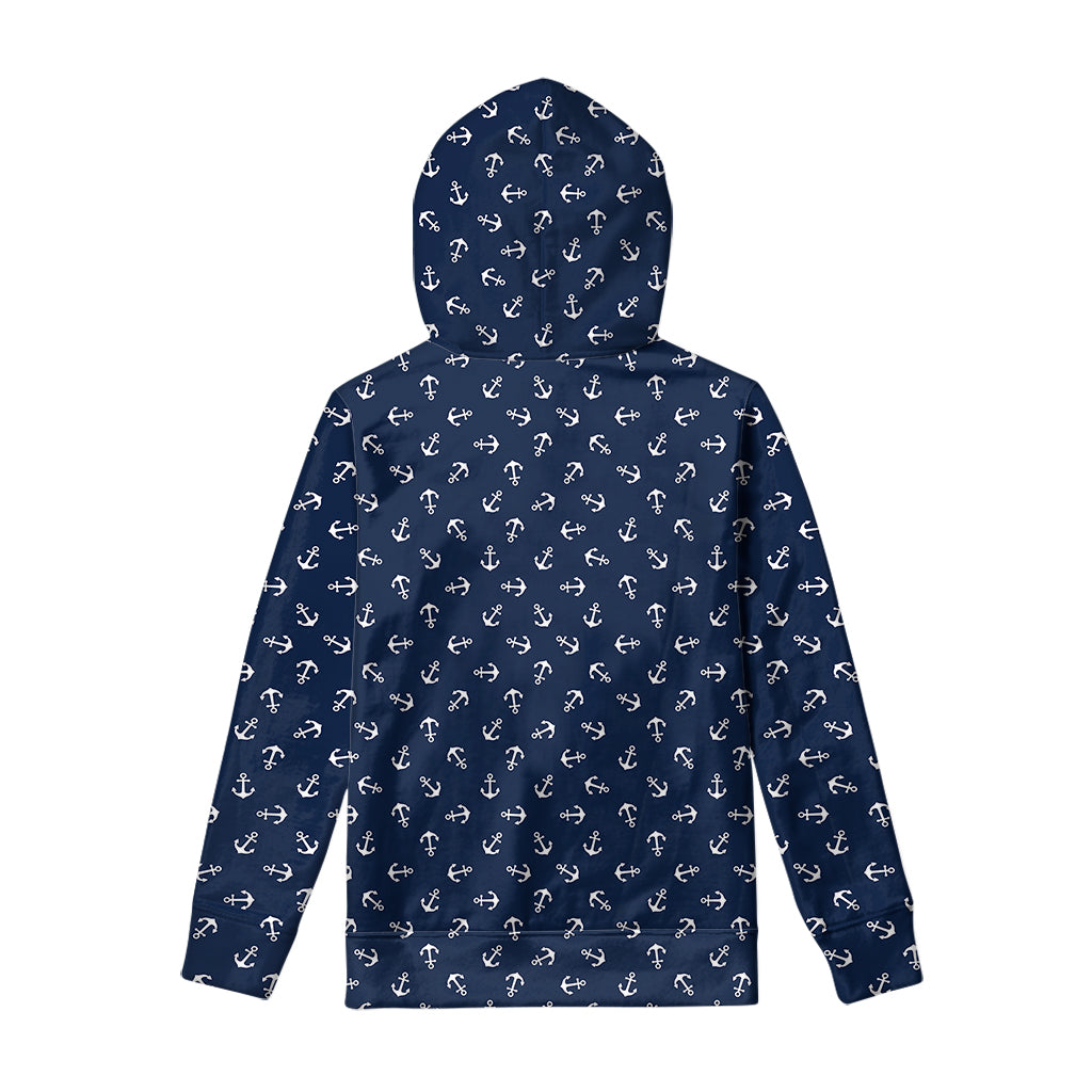 Blue And White Anchor Pattern Print Pullover Hoodie