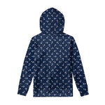 Blue And White Anchor Pattern Print Pullover Hoodie